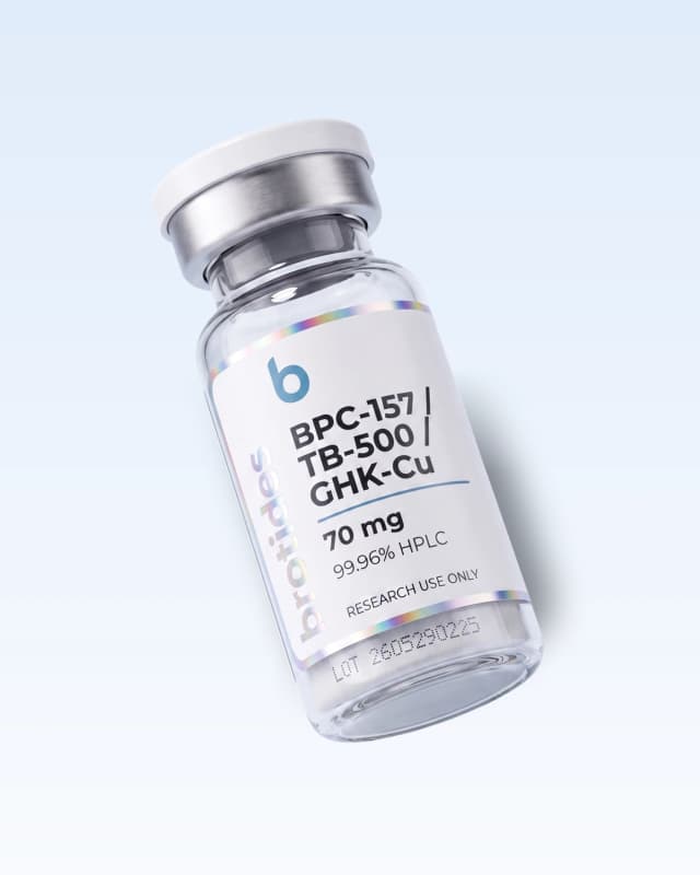 BPC-157 / TB-500 / GHK-Cu — research vial and retail box